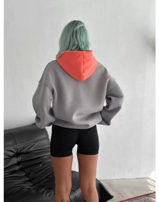 W Nakış İşlemeli Kapüşonlu Sweatshirt - Mavi