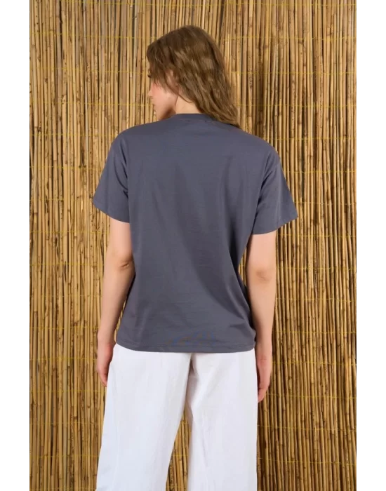 Yakası Taşlı Tshirt - Füme