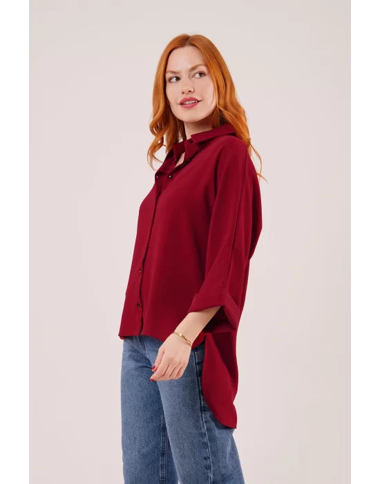 Yarasa Kol Rahat Kalıp Bordo Gömlek