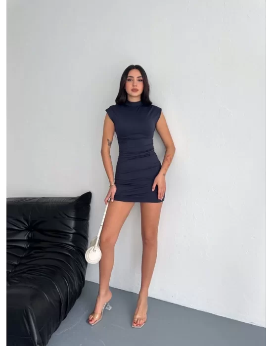 Yarım Bogazlı Kolsuz Mini Boy Elbise - Lacivert