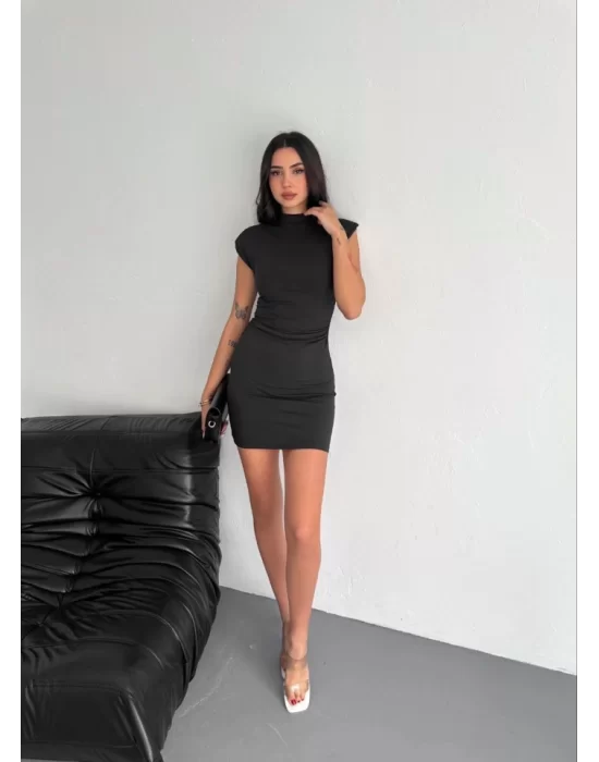 Yarım Bogazlı Kolsuz Mini Boy Elbise - Siyah