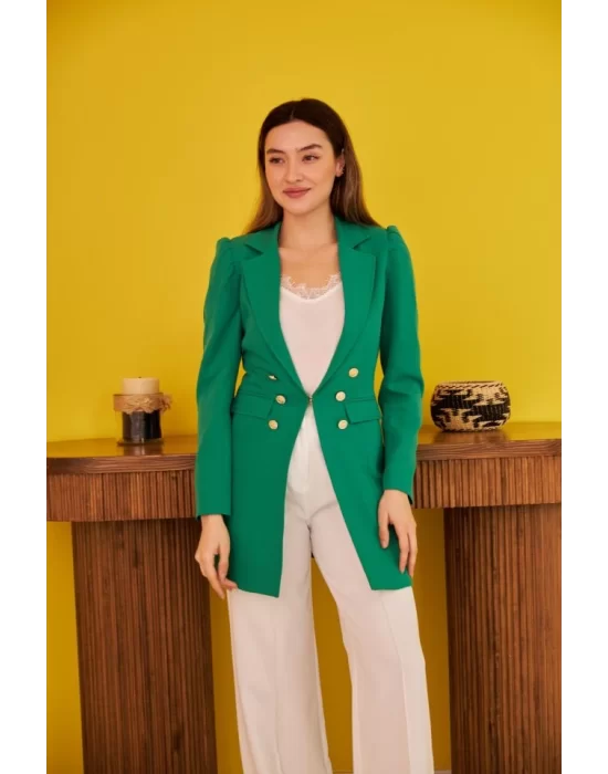 Ekru Blazer Düğmeli Ceket