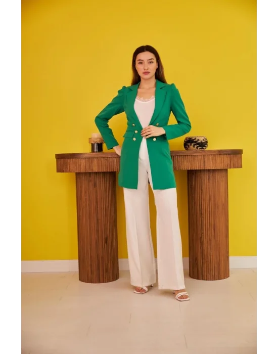Ekru Blazer Düğmeli Ceket