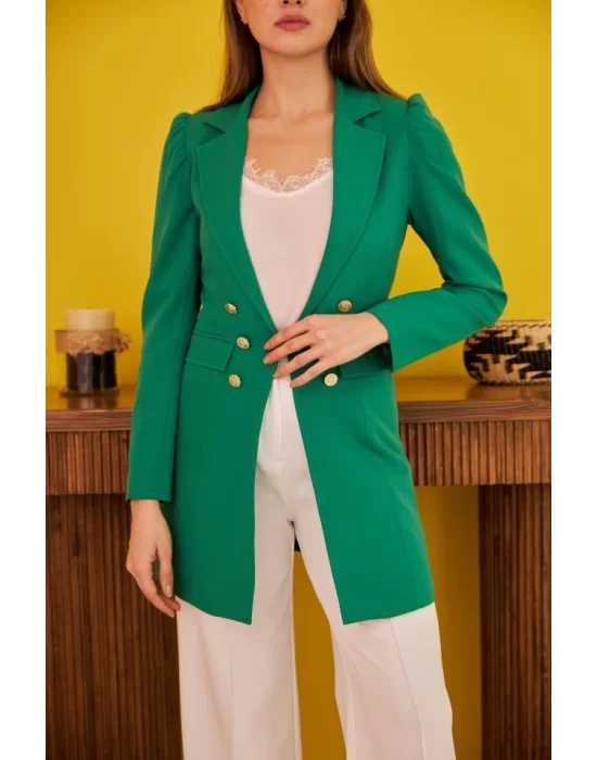 Ekru Blazer Düğmeli Ceket