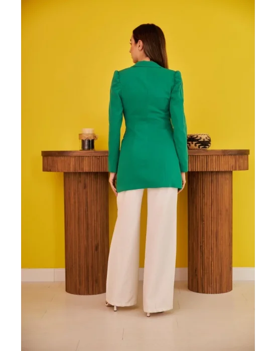 Ekru Blazer Düğmeli Ceket