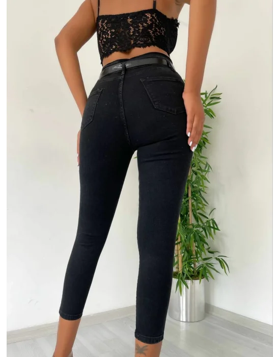 Yüksek Bel Düğme Ve Yırtık Detaylı Kot Pantolon Jean 92cm