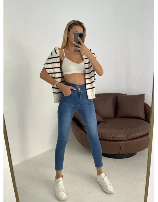 Yüksek Bel Likralı Jean Pantolon 90 Cm