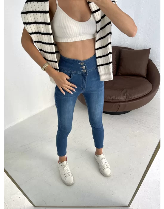 Yüksek Bel Likralı Jean Pantolon 90 Cm