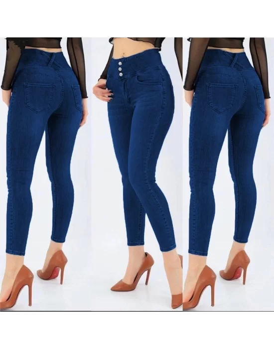Yüksek Bel Likralı Jean Pantolon 90 Cm