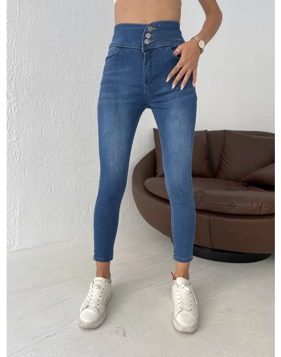 Yüksek Bel Likralı Jean Pantolon 90 Cm
