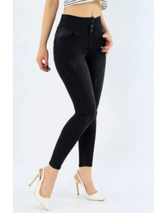 Yüksek Bel Likralı Jean Pantolon 90 Cm