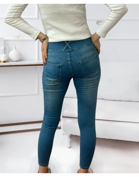Yüksek Bel Likralı Jean Pantolon 90 Cm