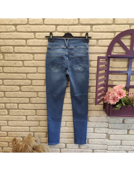 Yüksek Bel Likralı Jean Pantolon 90 Cm