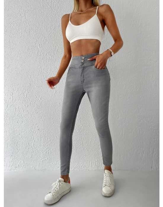 Yüksek Bel Likralı Jean Pantolon 90 Cm