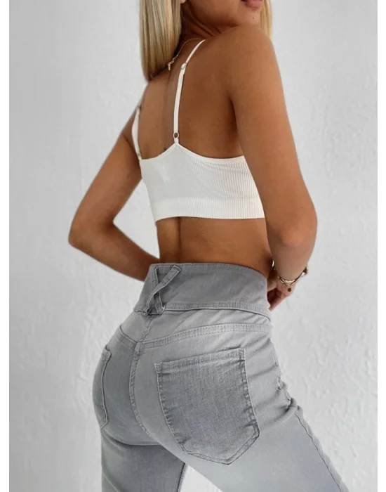Yüksek Bel Likralı Jean Pantolon 90 Cm