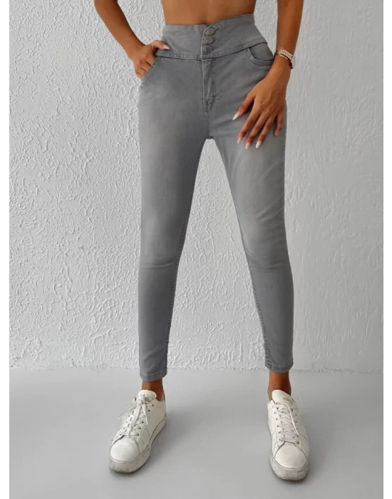 Yüksek Bel Likralı Jean Pantolon 90 Cm
