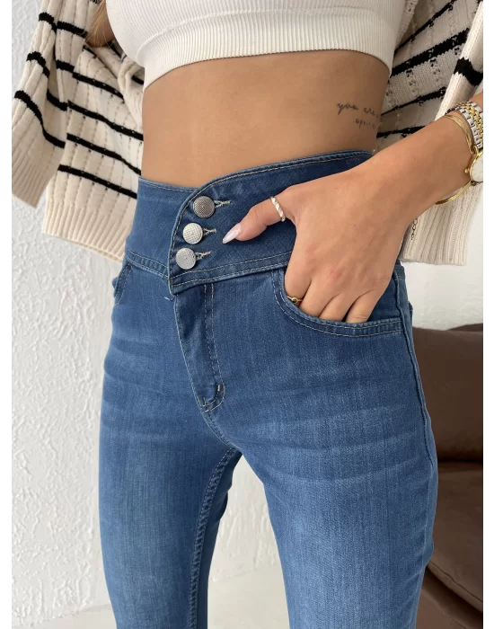 Yüksek Bel Likralı Jean Pantolon 90 Cm