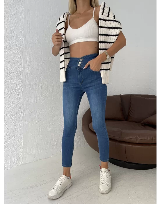 Yüksek Bel Likralı Jean Pantolon 90 Cm