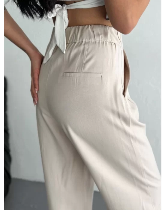 Yüksel Bel Rahat Paça Pantalon - Kırık Beyaz