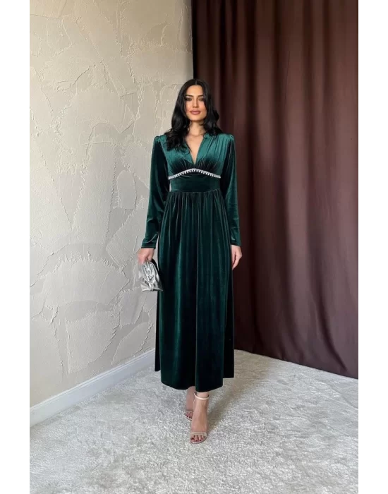 Siyah Göğüs Altı Taşlı Elbise
