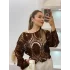 Kadın Acı Kahve Crochet Örgü Desenli Ajurlu Transparan Dantel Triko Pinterest Bluz