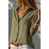 Kadın Haki Düz Renk Dokuma Pamuklu Viskon Kumaş Uzun Kollu Basic Gömlek