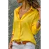 Kadın Sarı Düz Renk Dokuma Pamuklu Viskon Kumaş Uzun Kollu Basic Gömlek