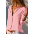 Kadın Pembe Düz Renk Dokuma Pamuklu Viskon Kumaş Uzun Kollu Basic Gömlek
