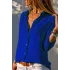 Kadın Saks Mavisi Düz Renk Dokuma Pamuklu Viskon Kumaş Uzun Kollu Basic Gömle