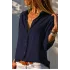 Kadın Lacivert Düz Renk Dokuma Pamuklu Viskon Kumaş Uzun Kollu Basic Gömlek
