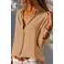 Kadın Bej Düz Renk Dokuma Pamuklu Viskon Kumaş Uzun Kollu Basic Gömlek