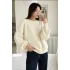 Kadın Ekru Selanik Örgü Bisiklet Yaka Oversize Balon Kol Triko Kazak
