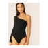 Kadın Siyah Tek Omuz Uzun Kollu Asimetrik Çift Katlı Sandy Kumaş Çıtçıtlı Bodysuit