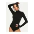 Kadın Siyah Çift Katlı Sandy Balıkçı Yaka Parmak Geçirmeli Çıtçıtlı Tanga Bodysuit