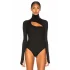 MetuCa Kadın Siyah Pencere Dekolteli Balıkçı Yaka Uzun Kollu Tanga Kesim Bodysuit