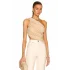 MetuCa Kadın Bej Tek Omuz Drapeli Jarse Kumaş Asimetrik Vücudu Saran Crop Top Bluz Büstiyer