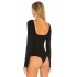 Kadın Siyah Kayık Yaka Sırtı Açık Uzun Kollu Tanga Kesim Çıtçıtlı Bodysuit