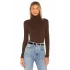 Kadın Acı Kahve Çift Katlı Sandy Kumaş Balıkçı Yaka Uzun Kol Slim Fit Bluz