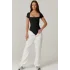 Kadın Siyah Çift Katlı Sandy Kumaş Kare Yaka Kısa Kol Çıtçıtlı Tanga Bodysuit