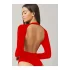 MetuCa Kadın Kırmızı Sırt Dekolteli Bisiklet Yaka Uzun Kollu Sandy Kumaş Bodysuit Zıbın