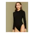 Kadın Siyah Bisiklet Yaka Uzun Kollu Sandy Kumaş Çıtçıtlı Bodysuit