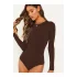 Kadın Kahverengi Bisiklet Yaka Uzun Kollu Sandy Kumaş Çıtçıtlı Bodysuit
