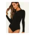 Kadın Siyah Bisiklet Yaka Uzun Kollu Çift Katlı Sandy Kumaş Çıtçıtlı Bodysuit