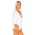 Kadın Beyaz Çift Katlı Sandy Vatkalı Derin V Yaka Uzun Kol Çıtçıtlı Tanga Bodysuit