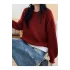 Kadın Kırmızı Selanik Örgü Bisiklet Yaka Oversize Balon Kol Triko Kazak