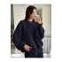 Kadın Lacivert Selanik Örgü Bisiklet Yaka Oversize Balon Kol Triko Kazak