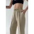 MetuCa Sofia Kadın Bej Yüksek Bel Beli Lastikli Dökümlü Keten Palazzo Pantolon