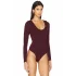 MetuCa Kadın Bordo Geniş U Yaka Uzun Kollu İpek Jarse Kumaş Tanga Kesim Bodysuit Zıbın
