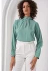 0418 Pencere Detaylı Bluz - Su Yeşili