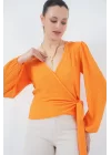 0441 Anvelop Örme Bluz - Turuncu